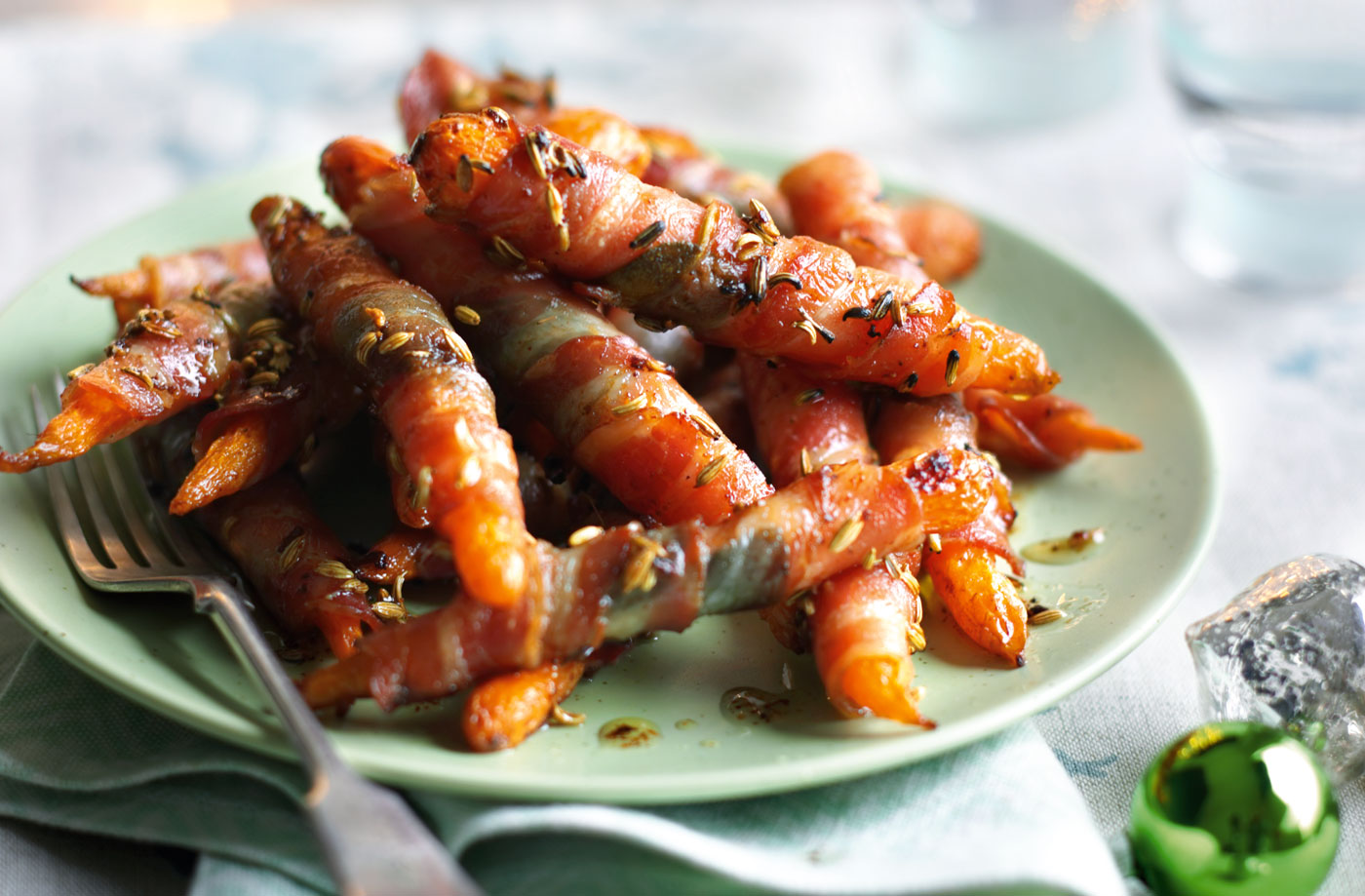 Baby carrots wrapped in crispy pancetta recipe