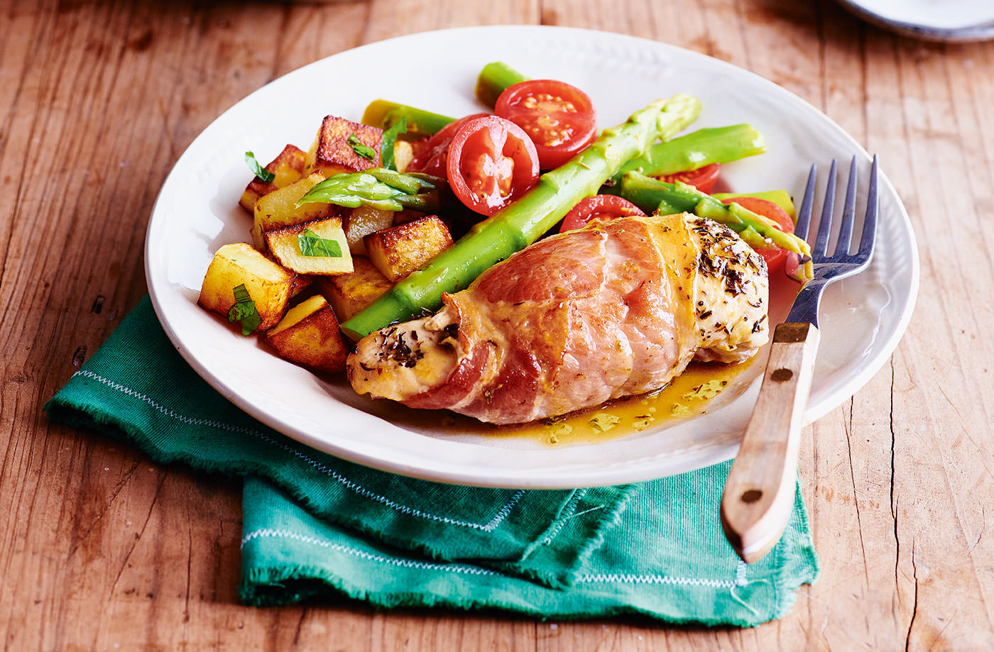 Bacon wrapped chicken with asparagus salad recipe