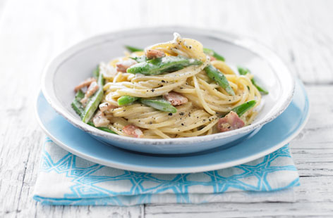 Creamy bacon and runner bean pasta recipe