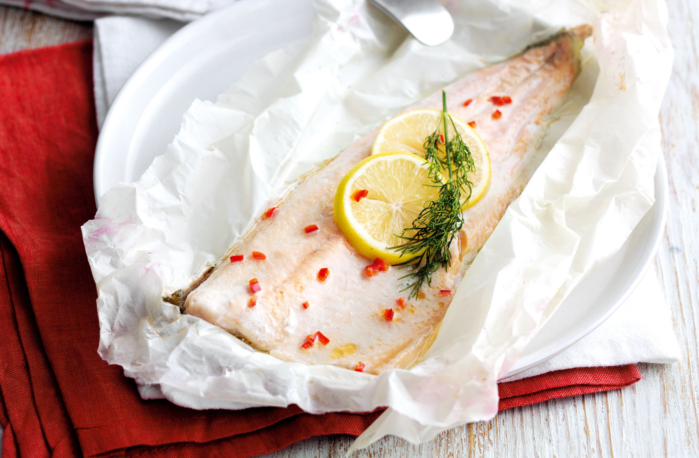 Baked fish with walnut, beetroot and wild rice recipe