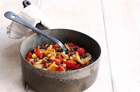 This spin on the classic Provençal favourite, ratatouille, includes hearty beans, making it an extra hearty meal. Serve alongside tender grilled pork chops and you're looking at meat and five veg.