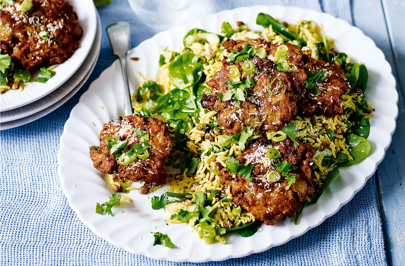Indian rice salad with onion bhajis recipe