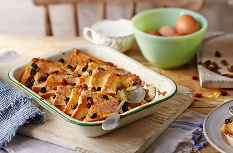 This old-fashioned bread and butter pudding recipe is a British classic that's so simple and delicious – soft and buttery on the inside, with a crisp, golden topping. We've gone for traditional flavours, but if you're looking for a twist, why not swap the sultanas for currants or chopped, dried apricots? Or try swapping lemon zest for orange or spread coarse marmalade or berry jam over the buttered bread slices.