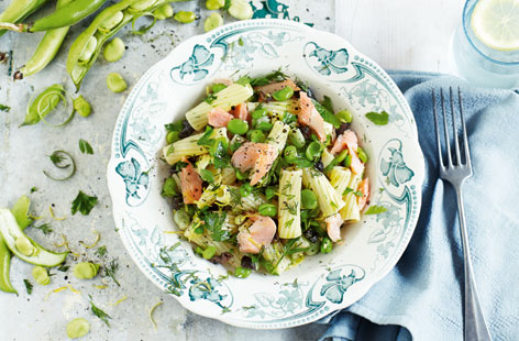 This tasty dish combines the season's finest broad beans with smoked rainbow trout, dill and pasta for an undeniably light, summery main.