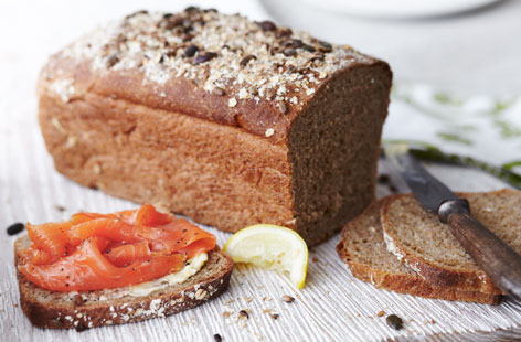 This molasses-coloured bread goes perfectly with the smoky taste of salmon