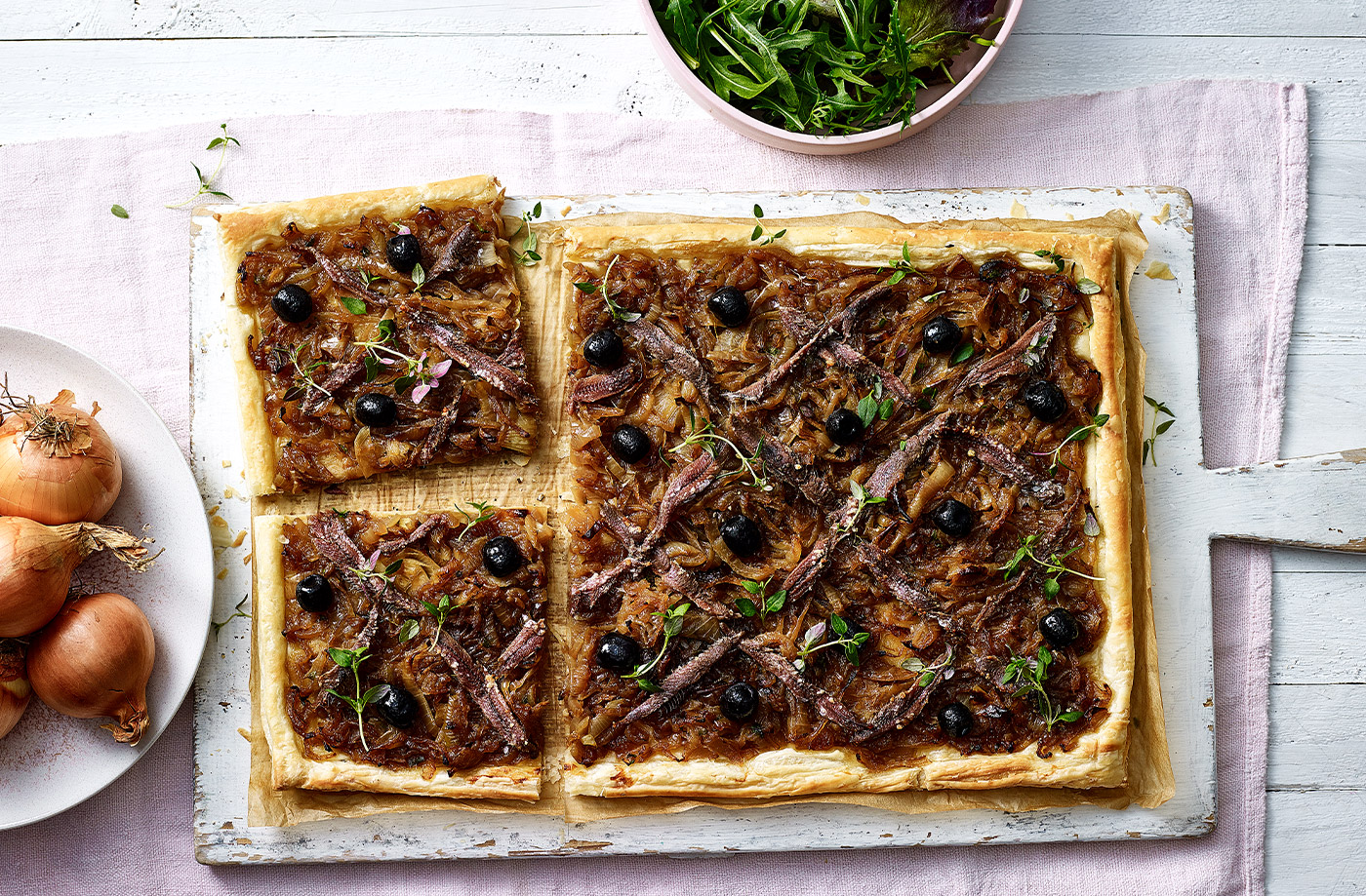 Caramelised onion, anchovy and thyme tart recipe