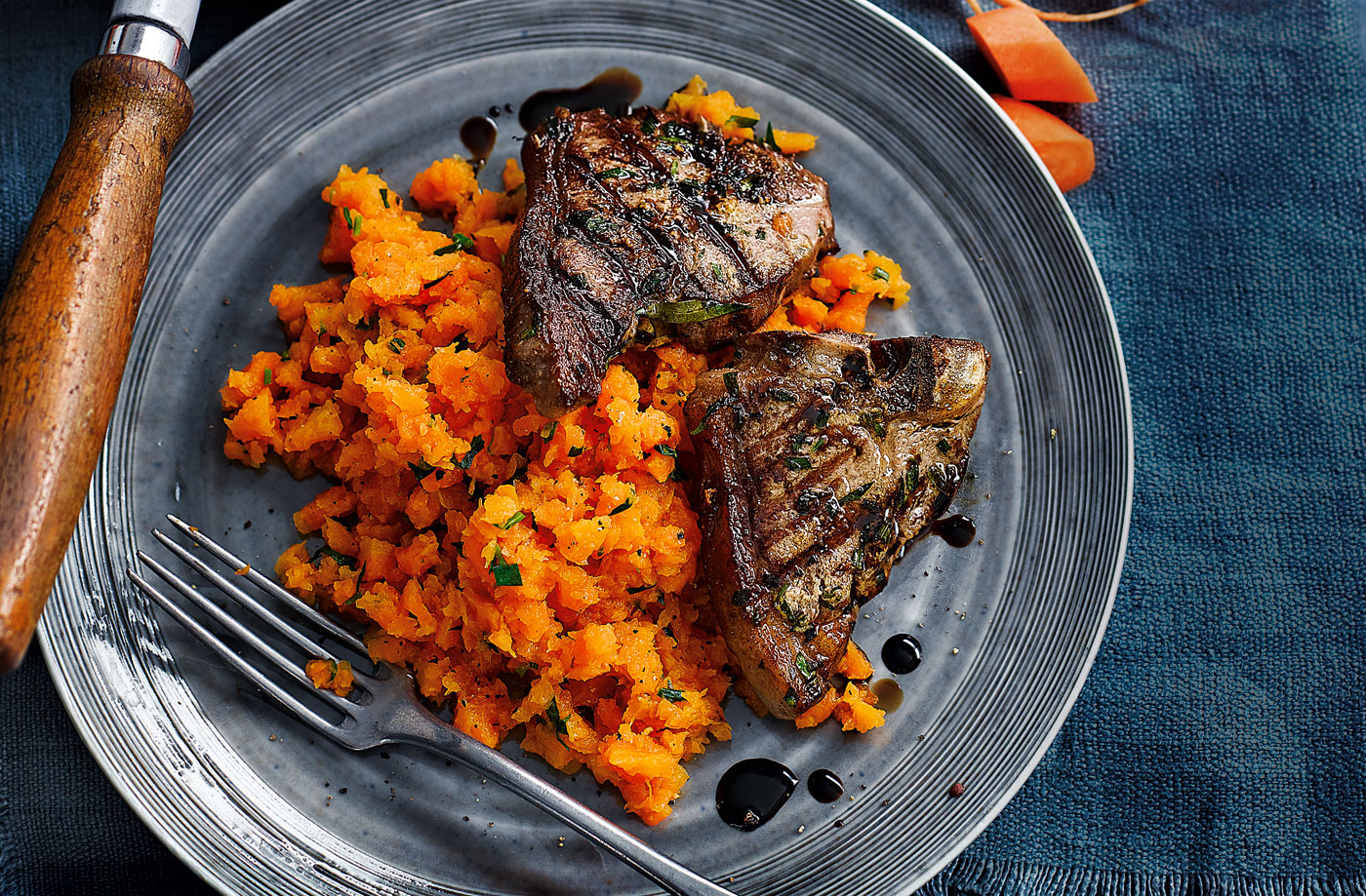 Carrot and tarragon mash with lamb chops recipe