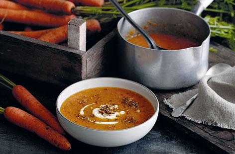 Make this sweet, earthy soup with creamy yogurt and crunchy spiced pistachios for a wonderfully warming meal
