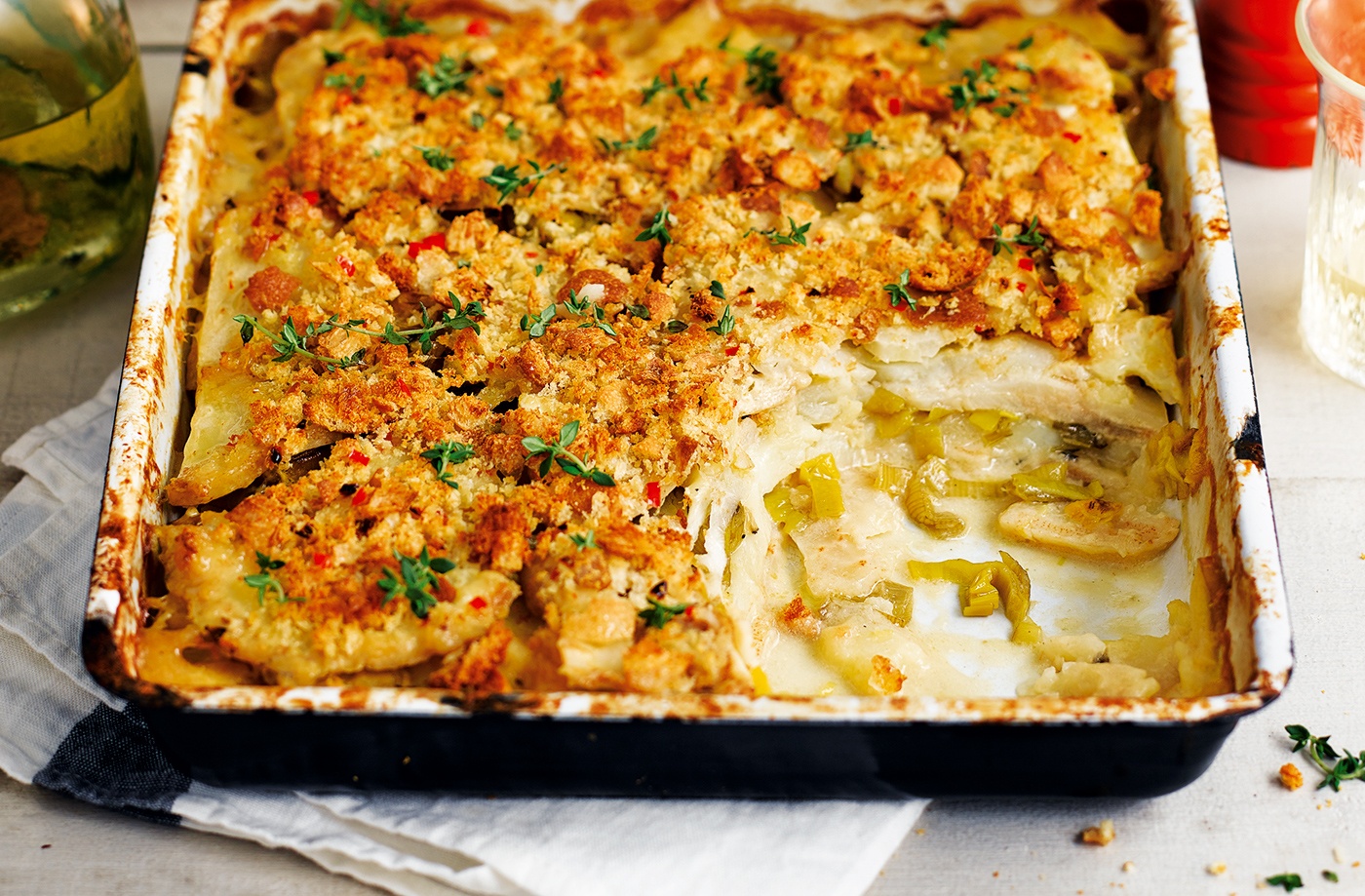 Celeriac, leek and thyme bake recipe