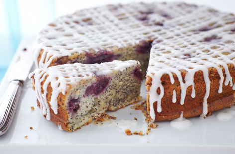 A lovely poppy seed and cherry cake mix with a drizzle of lemon icing