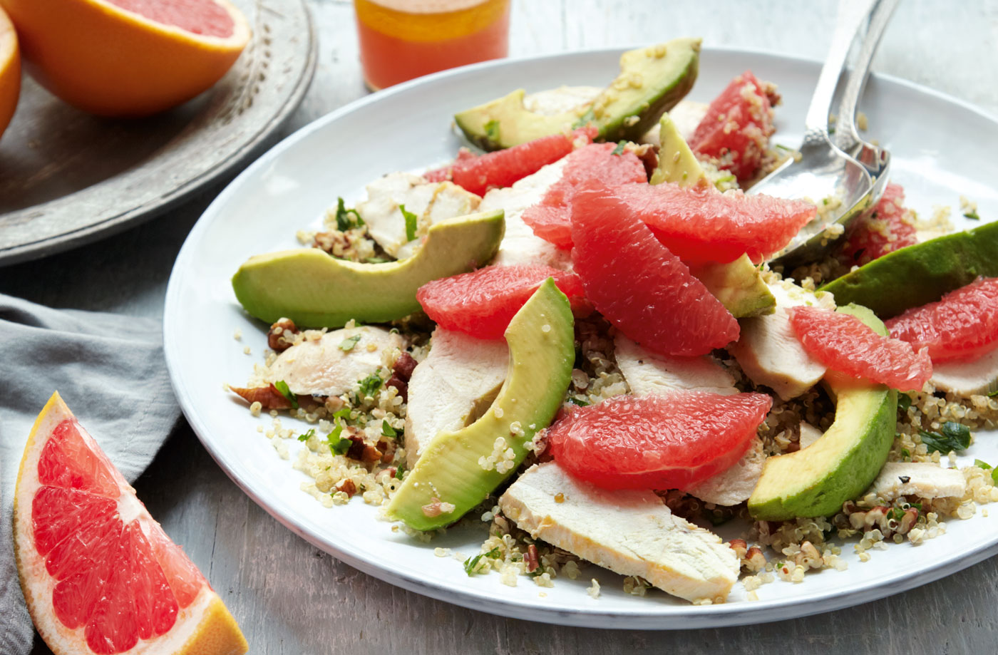 Chicken, pink grapefruit and avocado salad with citrus vinaigrette recipe