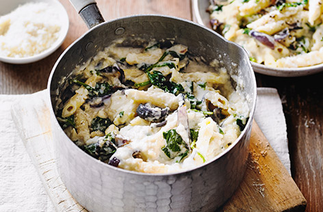 Try a creamy pasta recipe with a difference – add rosemary-roasted cauliflower and fresh spinach for a tasty flavour combo.