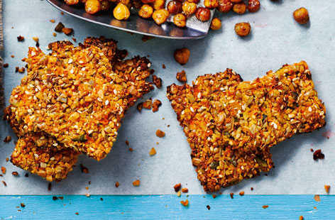 These moreish crispbreads are packed full of tasty seeds, nuts and veg and are delicious on their own, topped with a light cream cheese, or served alongside a lovely dip