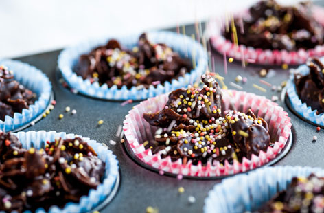 Dominic Chapman’s speckled chocolate cornflakes is bound to be a winner with the kids needing to help out with the chocolate and sprinkling.