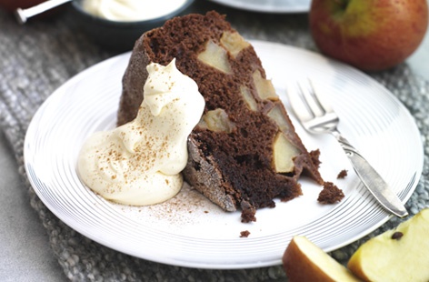 A scrumptious dark chocolate cake using seasonal apples and a mixture of spices.
