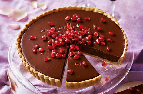 Create this deliciously decadent dark chocolate and pomegranate tart for a Valentine's sweet treat