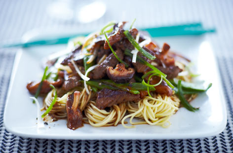 Forget ordering in and make this easy beef chow mein at home in no time. Juicy rump steak is stir-fried with mushrooms and mangetout and served on crispy noodles for a takeaway classic ready in just 30 mins.