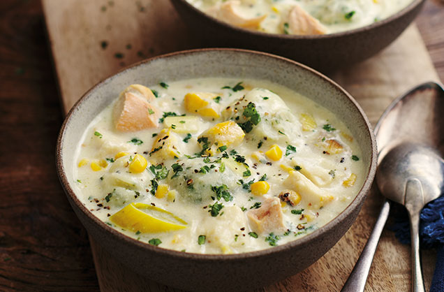 Easy chowder with herby dumplings
