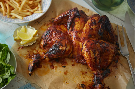 Flattening or spatch-cocking a chicken is surprisingly easy, and means a whole chicken will cook through in just 45 minutes