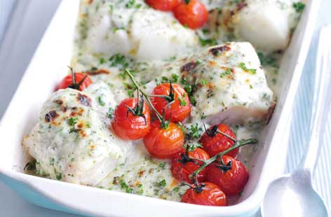 Fish with cheesy parsley sauce recipe