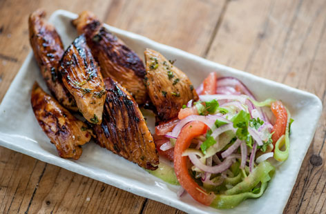 Galton Blackiston’s marinated chicken strips with cucumber relish is a sweet dish which calls for help in the mixing department