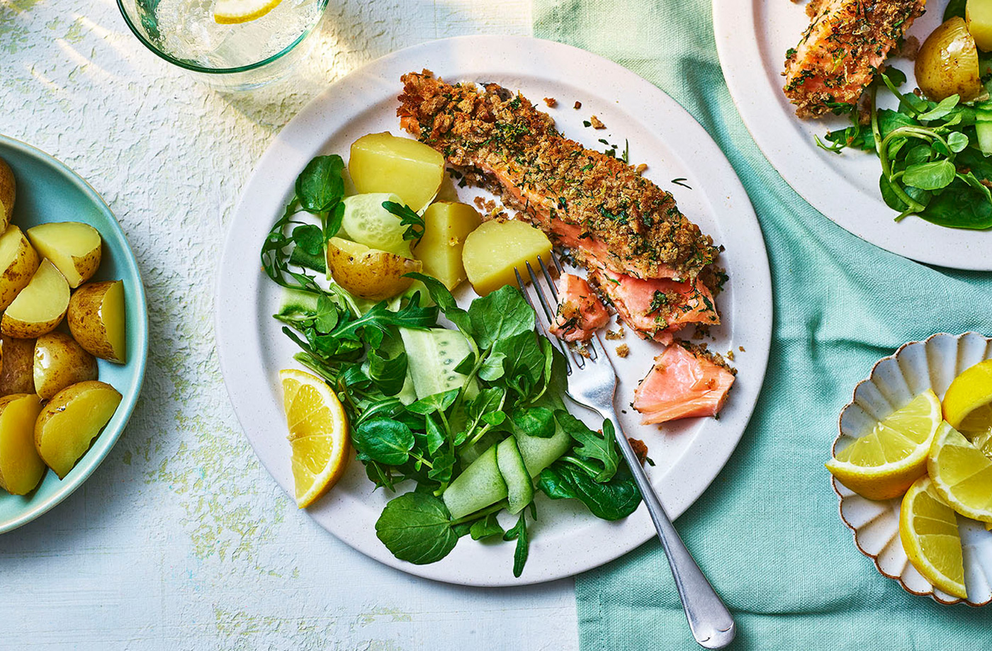 Lemon and herb crunchy crumbed salmon  recipe