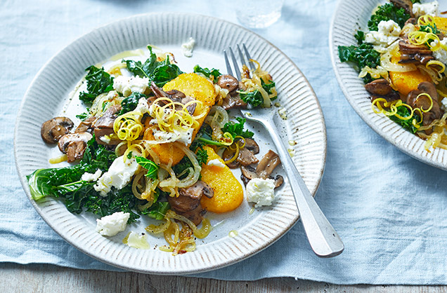 Tuesday: Griddled polenta with lemon kale and mushrooms