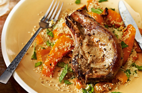 Grilled chops with squash couscous recipe