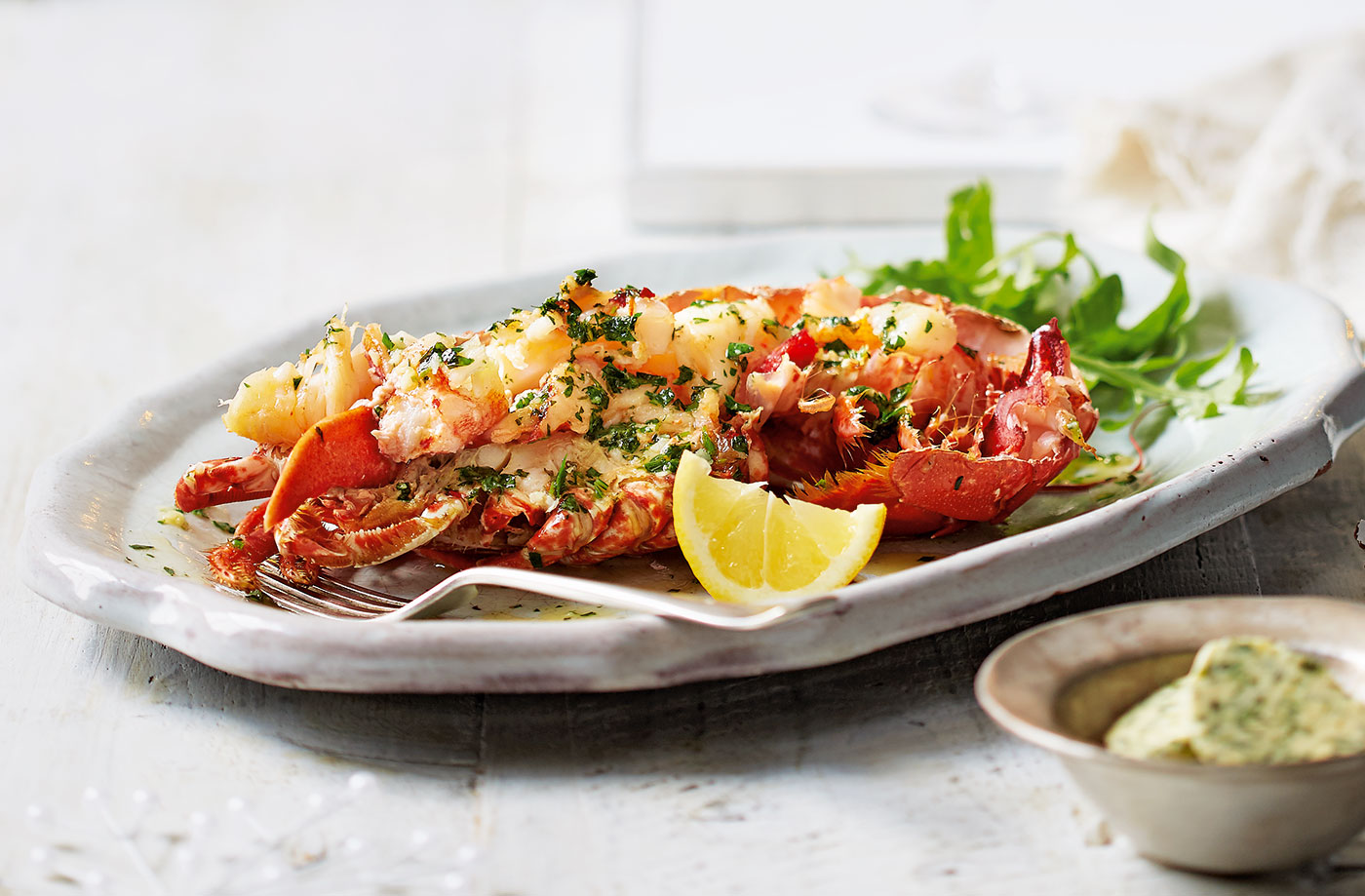 Grilled lobster with garlic and herb butter recipe