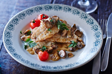 Sea bass with cider and mushroom sauce recipe
