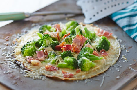 Broccoli and crispy pancetta crêpes recipe