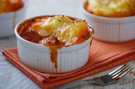 Chicken and chorizo mash pots recipe