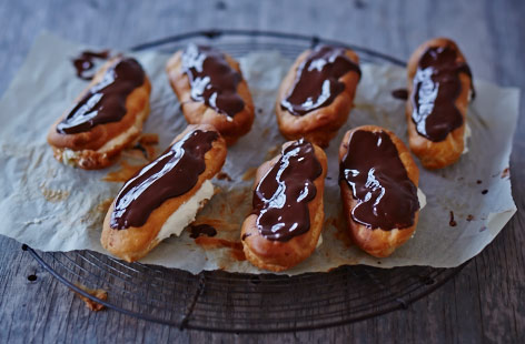Heavenly choux pastry, dark chocolate and vanilla cream make a mouthwatering combination, even more so when you can take credit for making these chocolate eclairs yourself. Perfect for special birthday tea or when the kids have been really, really good.