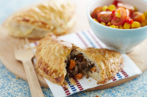 Make these mini beef pasties for the kids – in fact, it's a great one to try and make with them, too. Puff pastry is used for ease and filled with the beef and carrot combo. Making the salsa couldn't be easier: simply combine all of the ingredients.