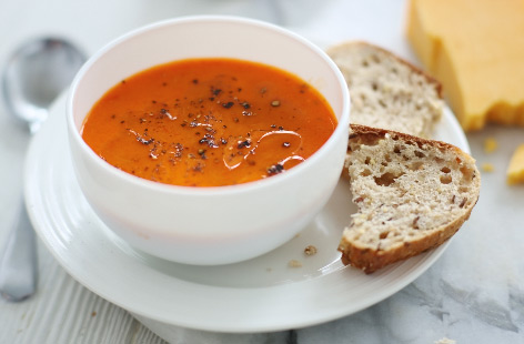 This oven-roasted vegetable soup takes no time at all to cook.