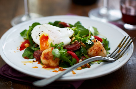 Warm paprika scallop and chorizo salad recipe