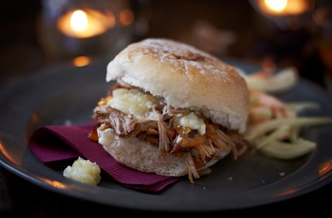 Pork with warm apple sauce and fennel coleslaw recipe