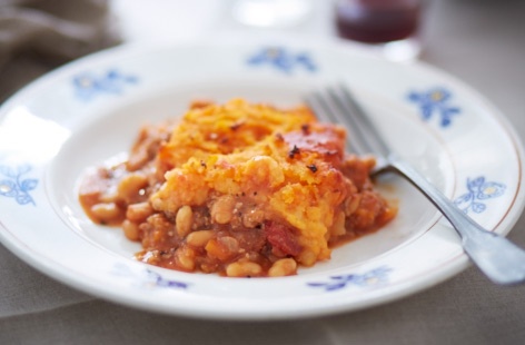 Shepherd’s pie with baked beans and sweet potato mash recipe