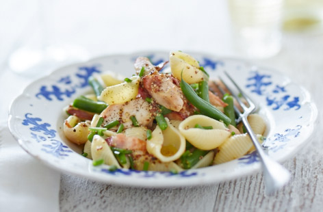 Warm chicken and bacon pasta salad recipe
