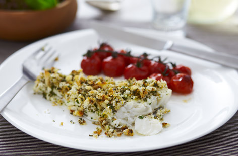 The herb crust gives a fragrant crunch which contrasts deliciously with the flakiness of the cod in this hearty family favourite.