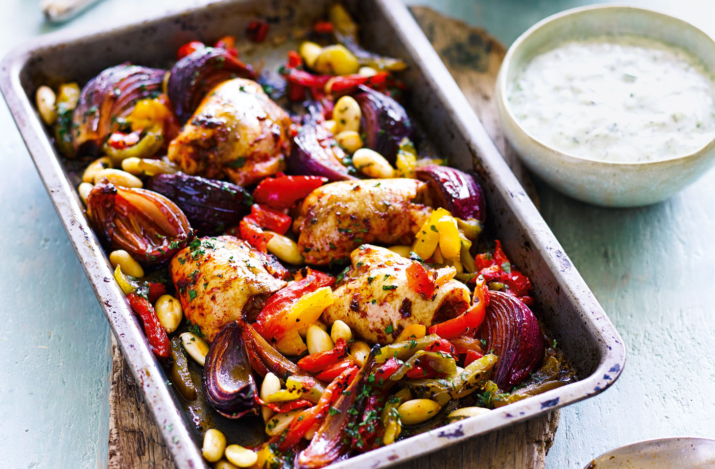 Harissa chicken bake with tzatziki recipe