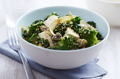 Taking just 20 or so minutes from start to finish, this gingered tofu and green vegetable stir-fry is a healthy vegetarian dinner option that doesn't sacrifice on its deliciousness. Fresh ginger is the primary driver of the dish while cubed tofu makes an excellent flavour sponge.