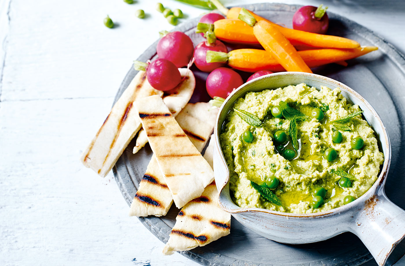Herby pea houmous recipe
