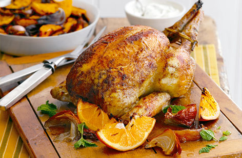 A wonderful way to spice up your roast chicken. Use a little bit of garam masala to marinate the chicken and move away from roast potatoes with squash roasted with zingy ginger and rich cumin. Homemade mint and lime raita makes a lovely side.