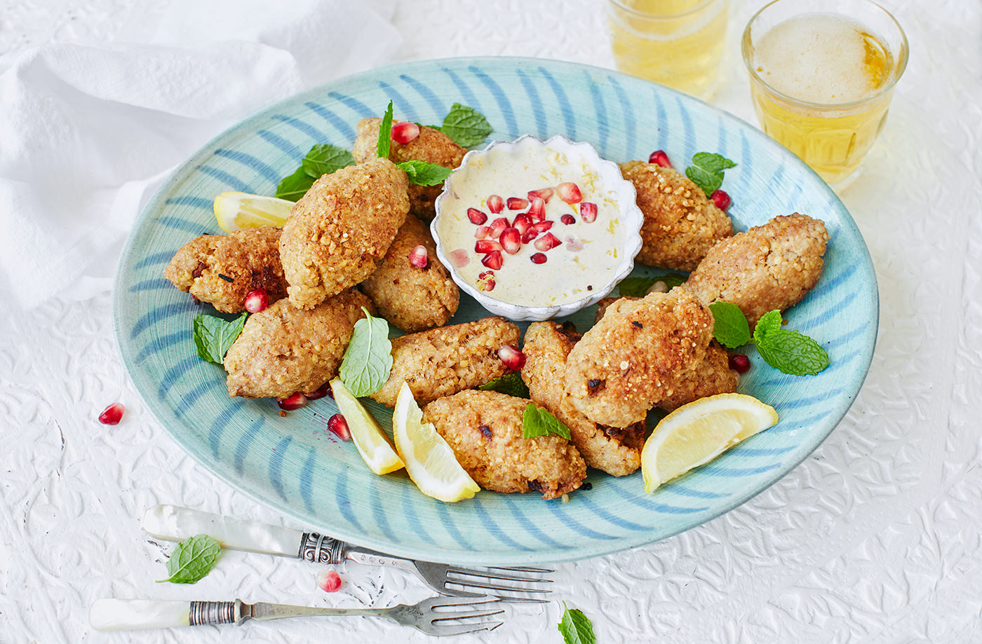 Lamb kibbeh with yogurt and lemon dip recipe