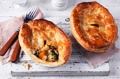 This wonderful winter pie is full to the brim with delicious Indian flavours. Gorgeous, golden puff pastry sits atop tons of winter veg beautifully spiced with ginger, madras curry powder and creamy coconut milk