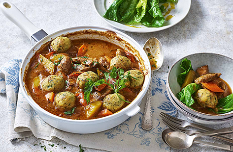A traditional British dinner, this lamb casserole comes with topped with an army of fat and affable dumplings. Best cooked low and slow until the meat becomes meltingly tender, this is a dish that'll fill your home with a deep and savoury fragrance.
