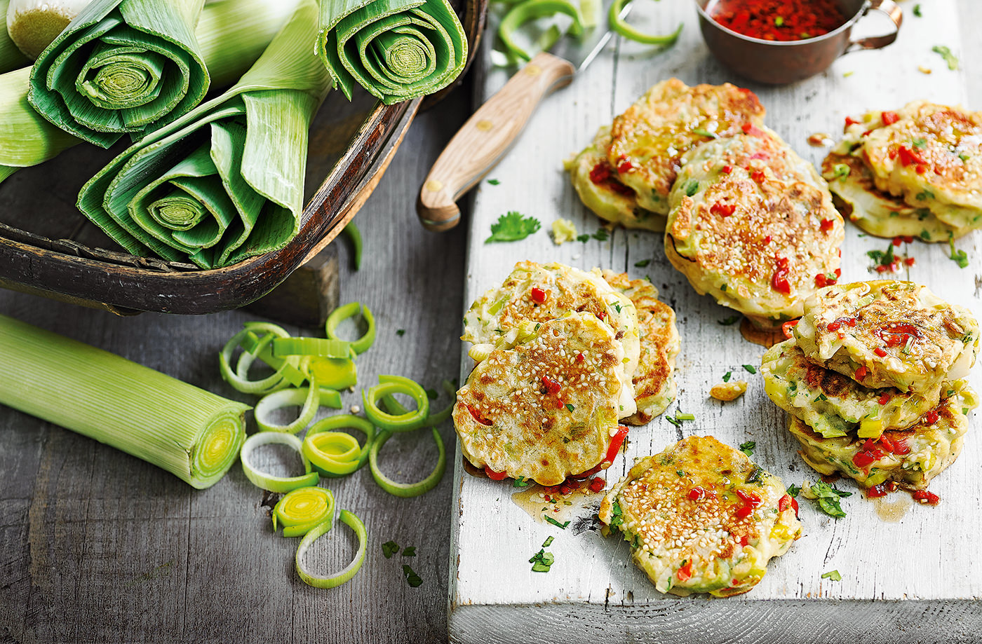 Leek and chilli pancakes recipe
