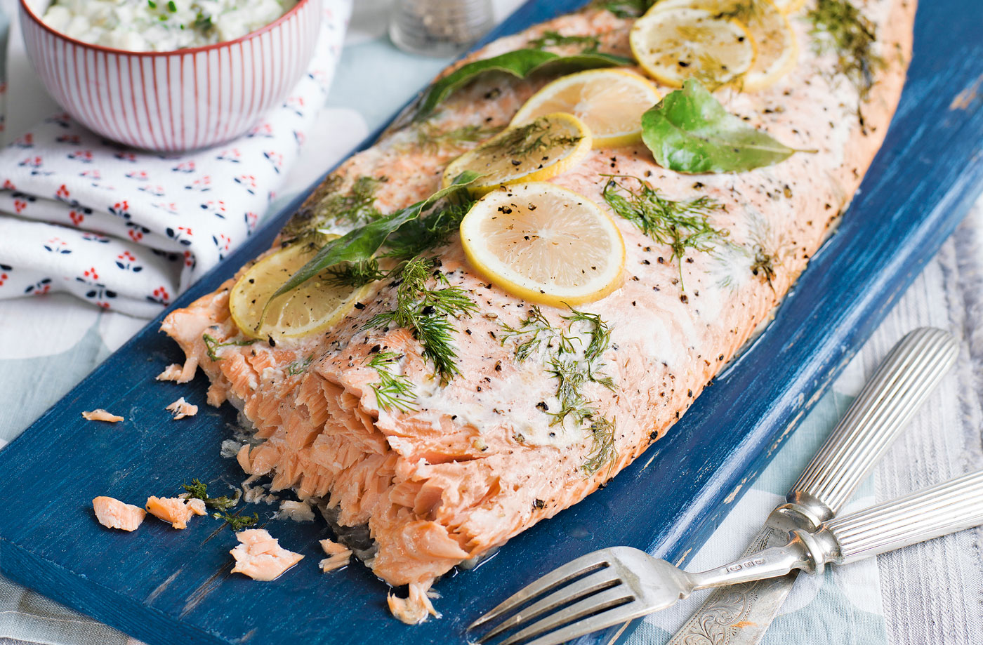 Lemon, dill and bay baked salmon recipe