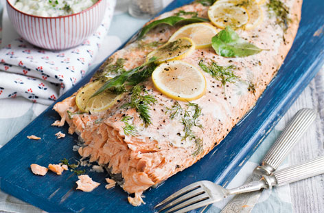 Make this lemon, dill and bay baked salmon and create a stunning centrepiece that is bound to impress visually as well as in the flavour stakes. 